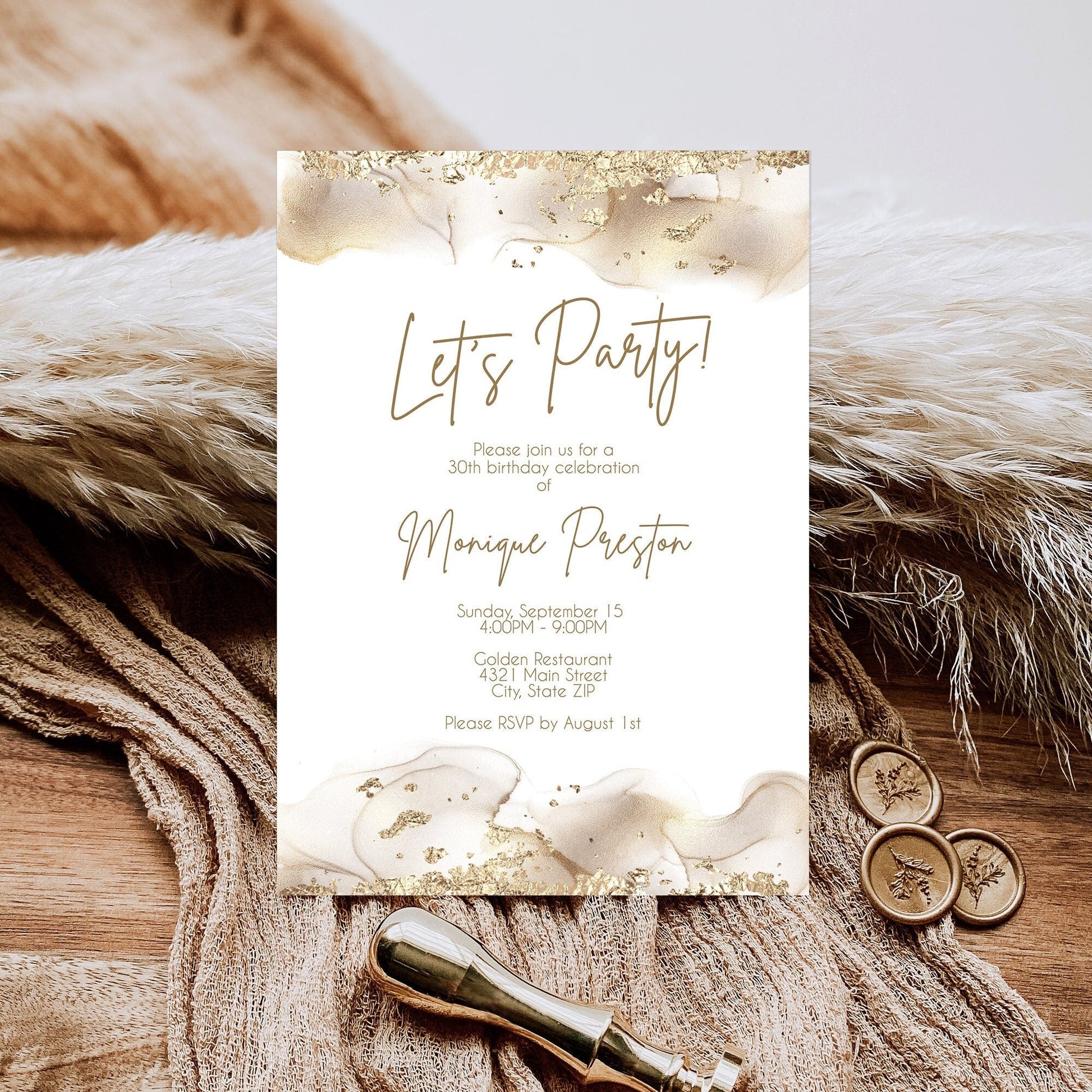 Gold Birthday Invitation Template - Editable Let's Celebrate Card | Instant Download
