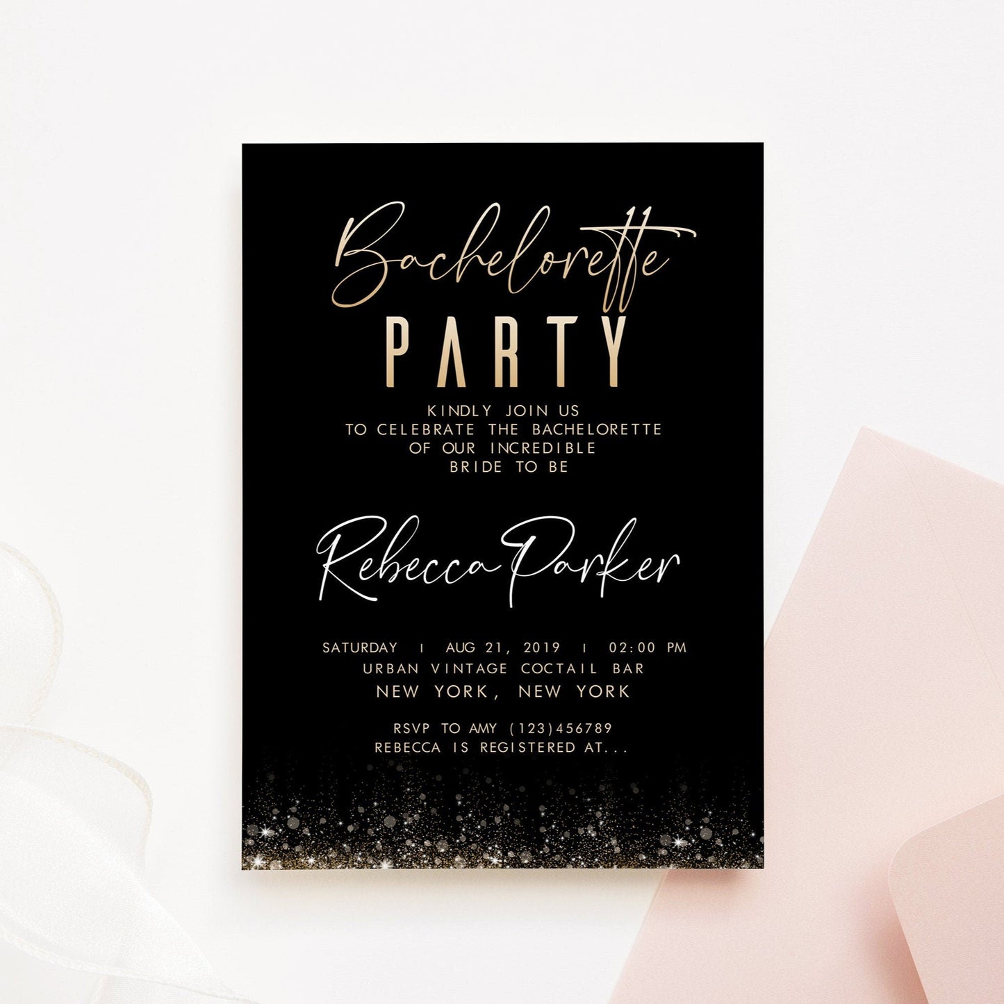 Gold Bachelorette Party Invitation, Printable Dark Bachelorette Party Invitation, Bachelorette Invite, DIY Party Invitation Template