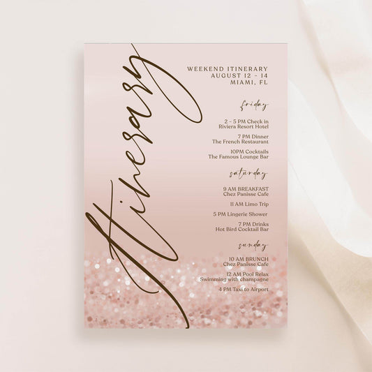 Printable Bachelorette Weekend Itinerary Template, Editable Rose Gold Hens Weekend Schedule, Birthday Weekend Itinerary, Events Planner Template