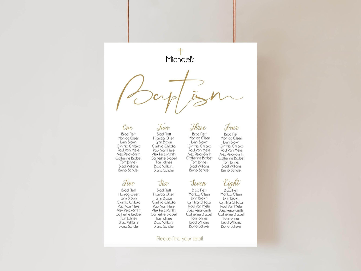 Baptism Seating Chart Sign Template – Printable Editable Table Sign – First Communion or Christening – Boy or Girl – Instant Download