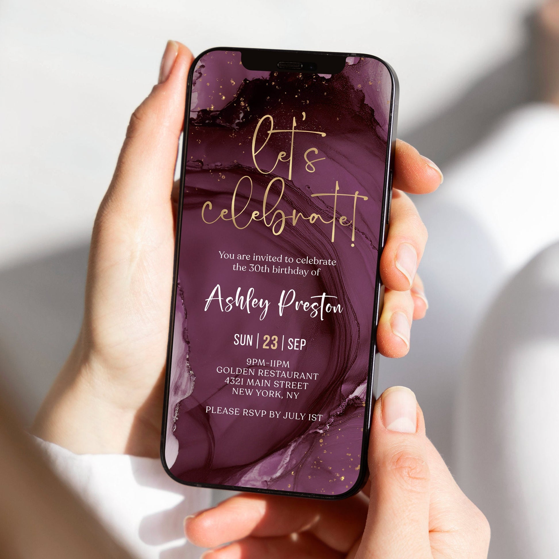 Purple Gold Let's Celebrate Birthday Invitation Template, Digital Birthday Party Invites, Editable Any Age Invites, Any Age Birthday Evite