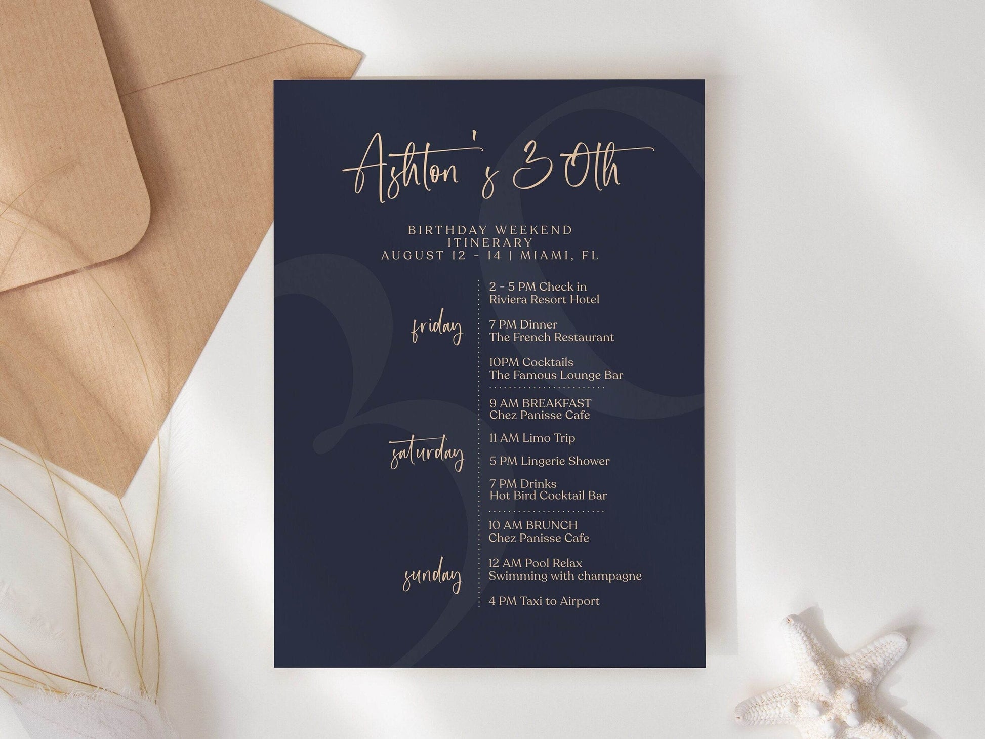 Navy Blue Birthday Weekend Itinerary Template, Editable Minimalist Party Schedule, Printable Digital Event Planner, Instant Download