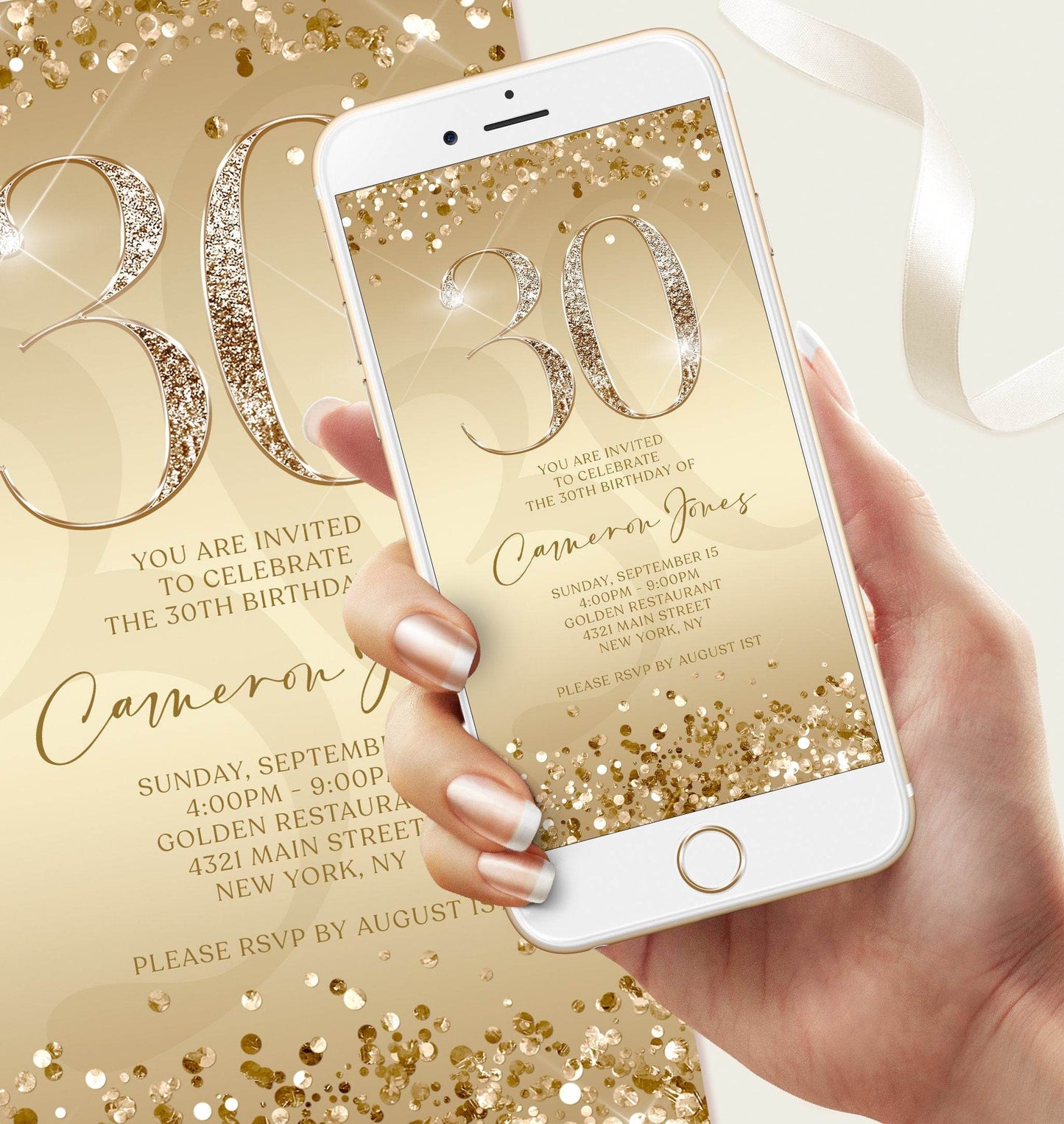 Electronic Gold 30th Birthday Invitation – Editable Thirty Birthday Evite – Digital Mobile Invite – Text Message Birthday Template – Instant Download
