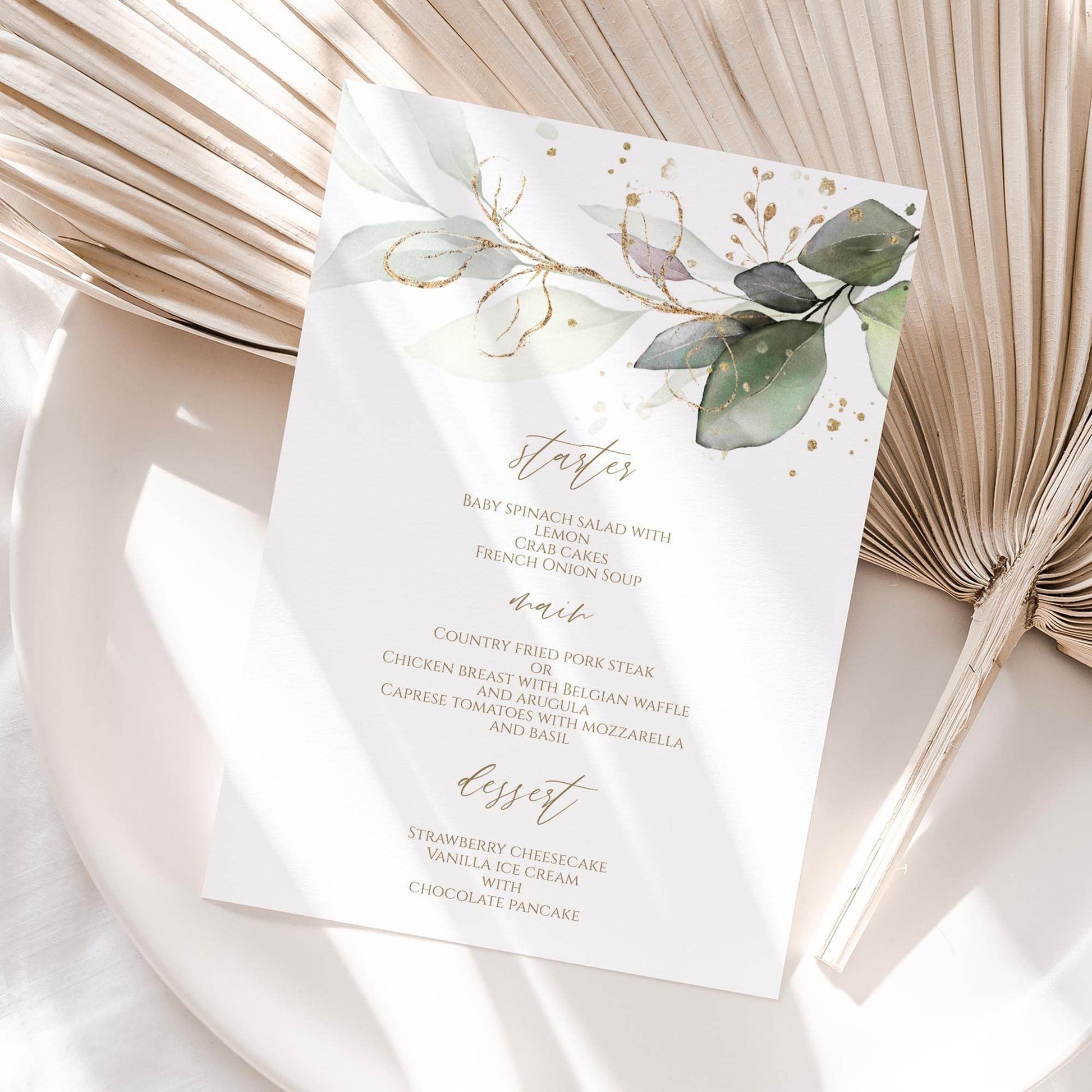 Greenery Watercolor Menu Template – Editable Wedding, Birthday, or Shower Menu Card – Printable Dinner Menu – Instant Download