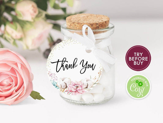 Baptism Decoration, Thank You Baptism Round Tag Template, Printable Baby Shower Favor Tag, Floral Girl Bridal Shower Tag, Instant Download