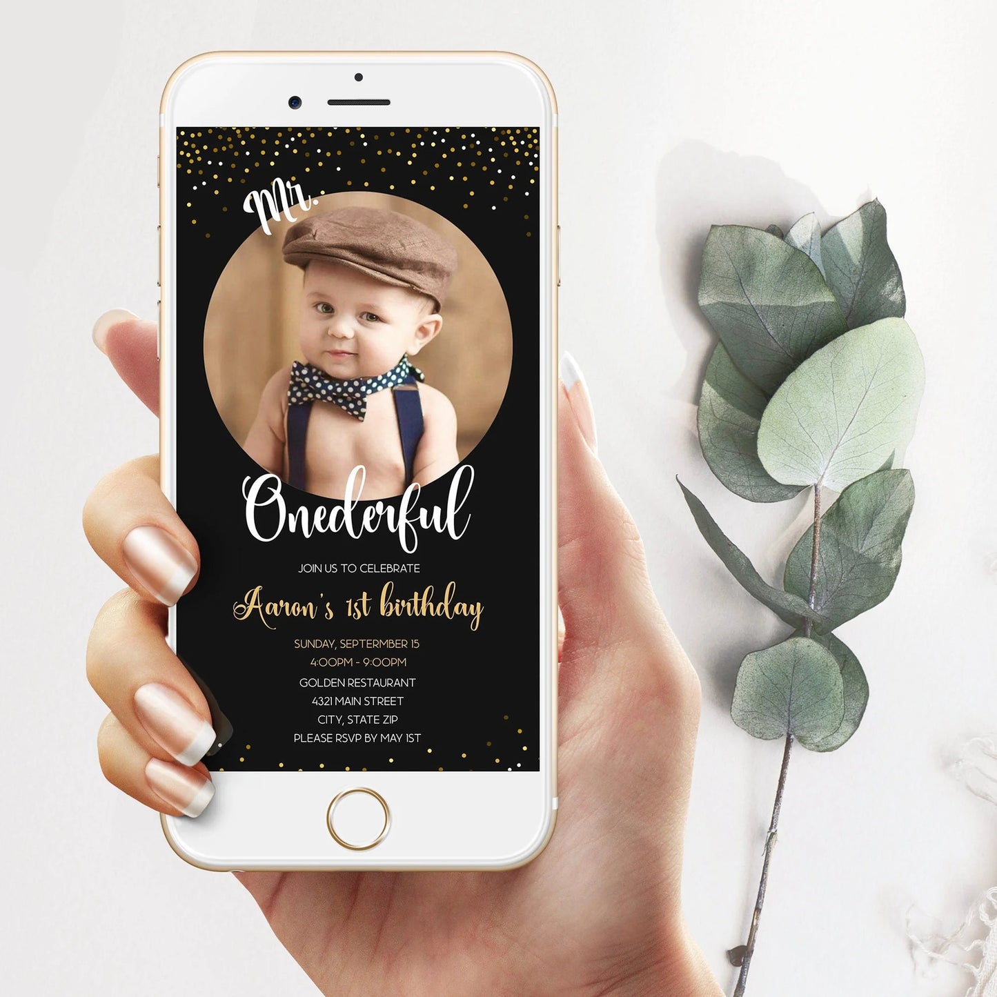 Mr Onederful First Birthday Evite Template, Editable Birthday Invite, Text Message Invitation Template, Photo Invite, Phone Digital Template