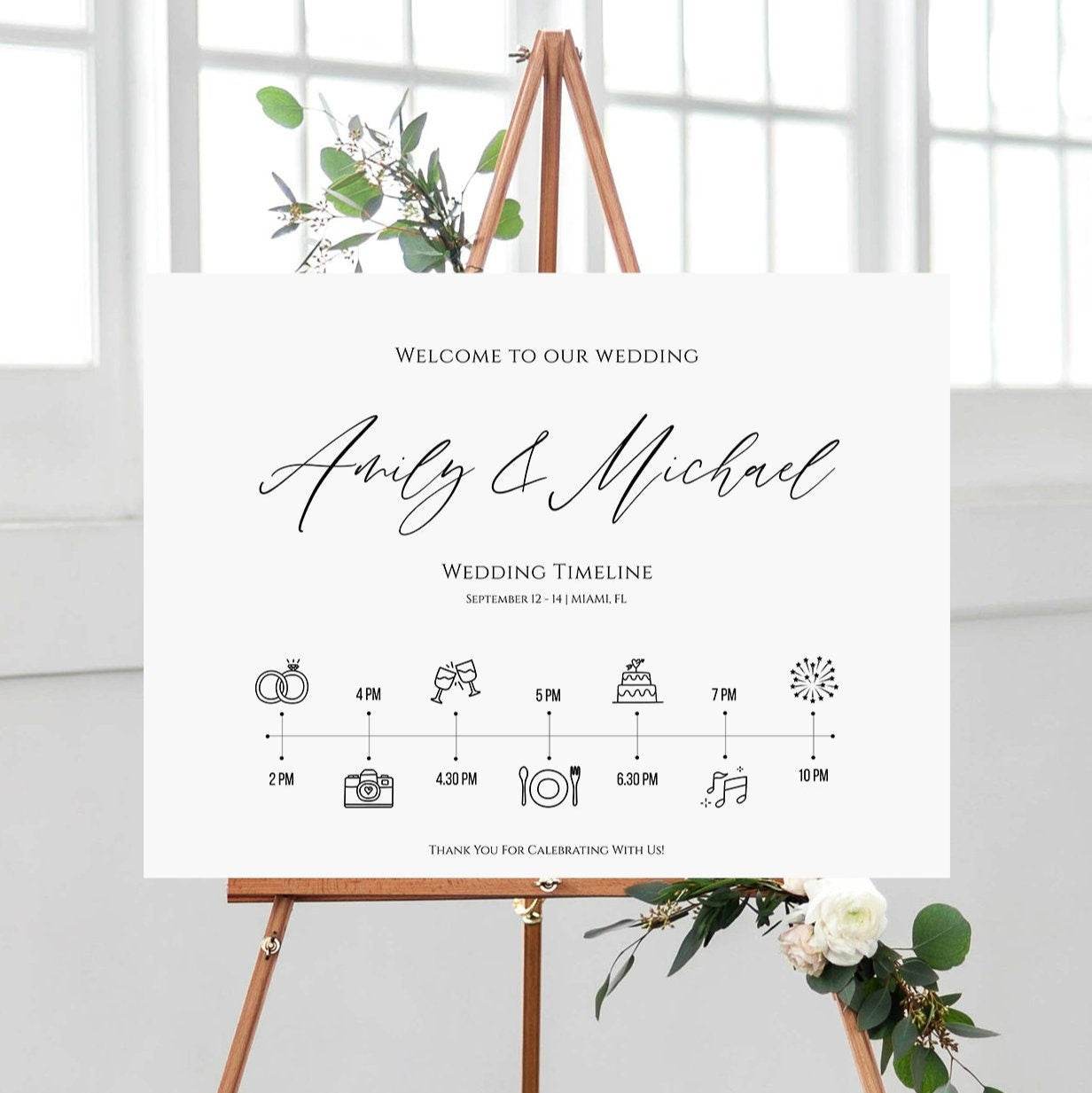 Wedding Welcome Sign Template with Timeline | Printable Schedule of Events Poster | Editable Wedding Itinerary & Party Timeline Sign