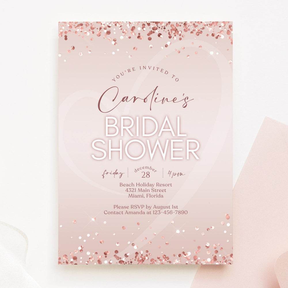 Editable Bridal Shower Invitation Template – Rose Gold & Blush Pink Bride-to-Be Invite | Printable Bridal Shower Card | Instant Download