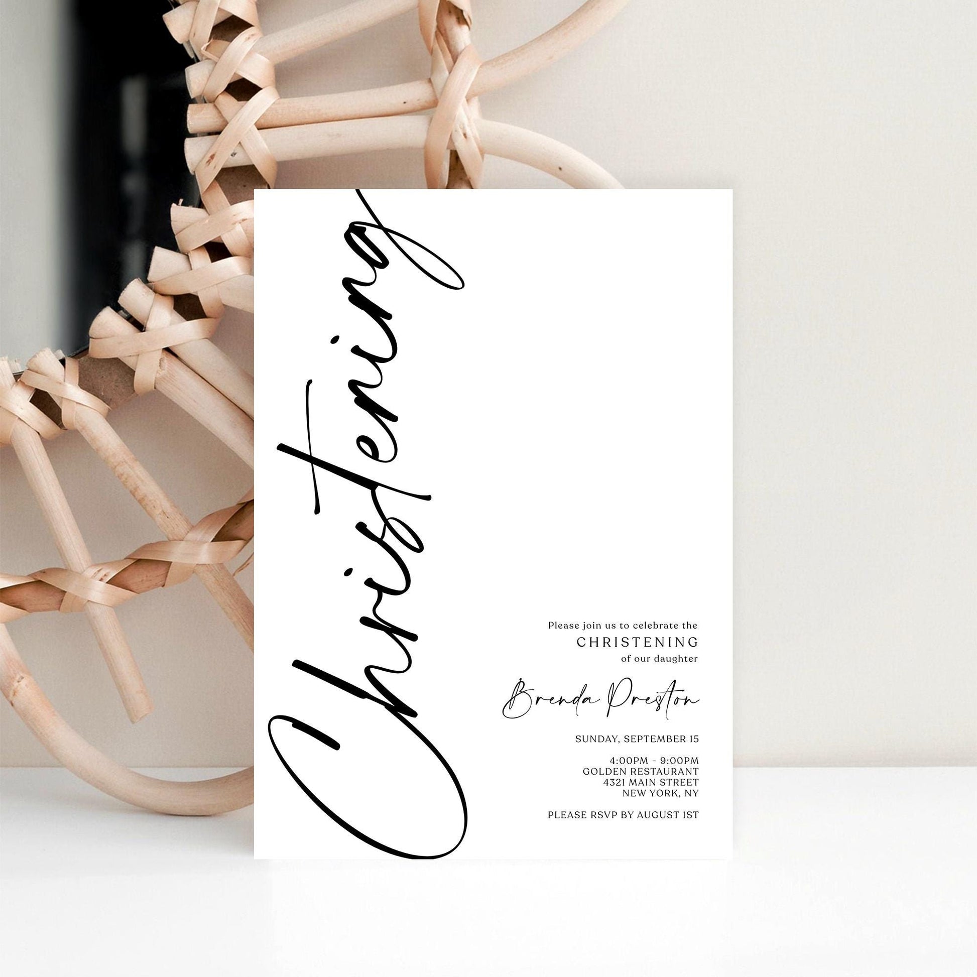 Editable Christening Invitation Template | Simple Printable Baptism Invite for Boy or Girl | Minimalist Christening Card | Instant Download