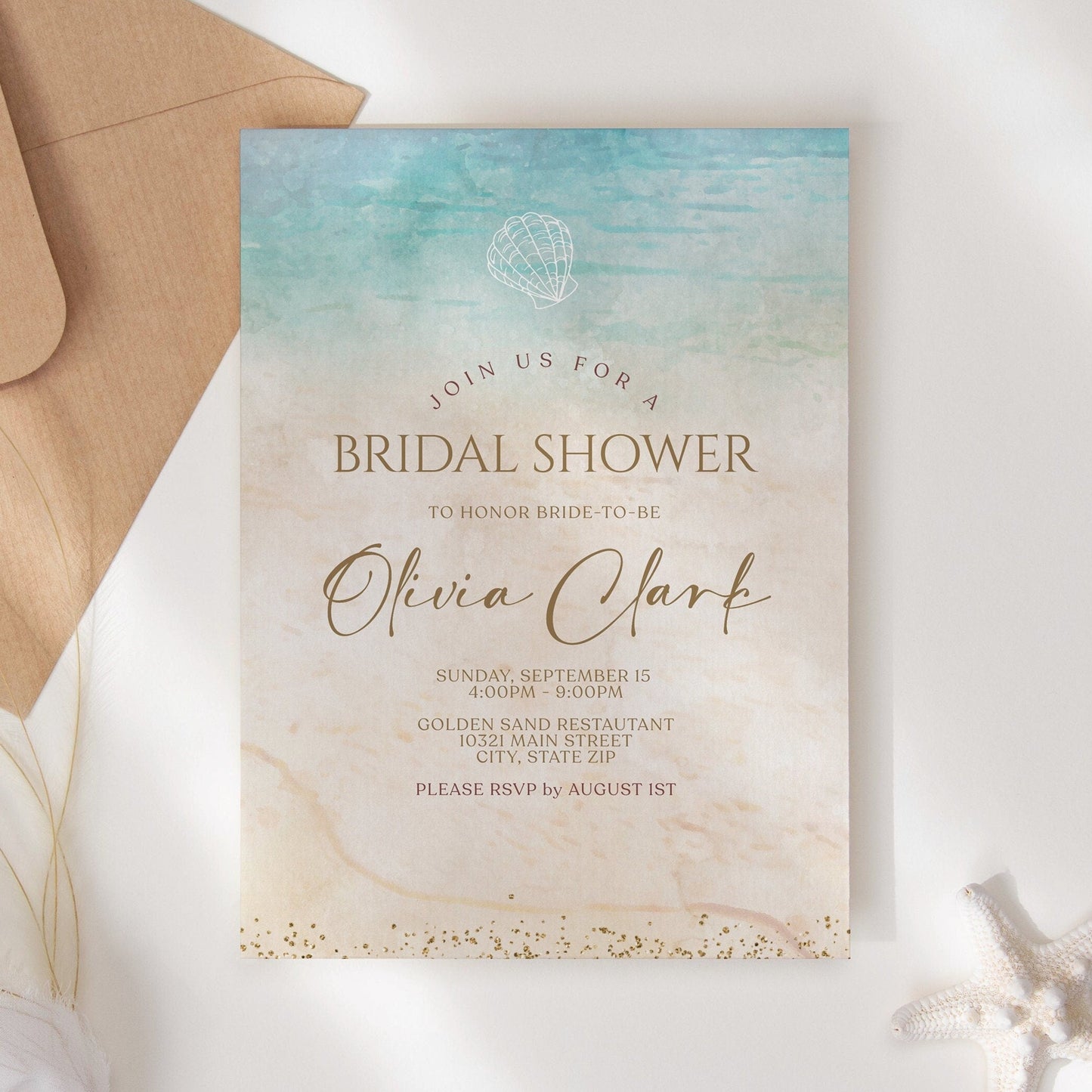 Beach Bridal Shower Invitation Template | Tropical Design | Instant Download