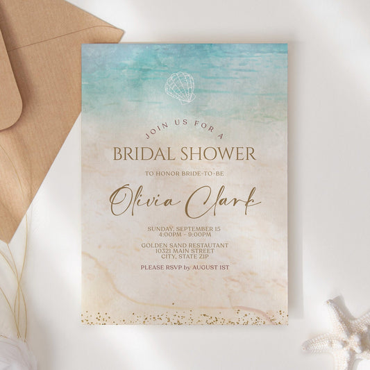 Beach Bridal Shower Invitation Template | Tropical Design | Instant Download