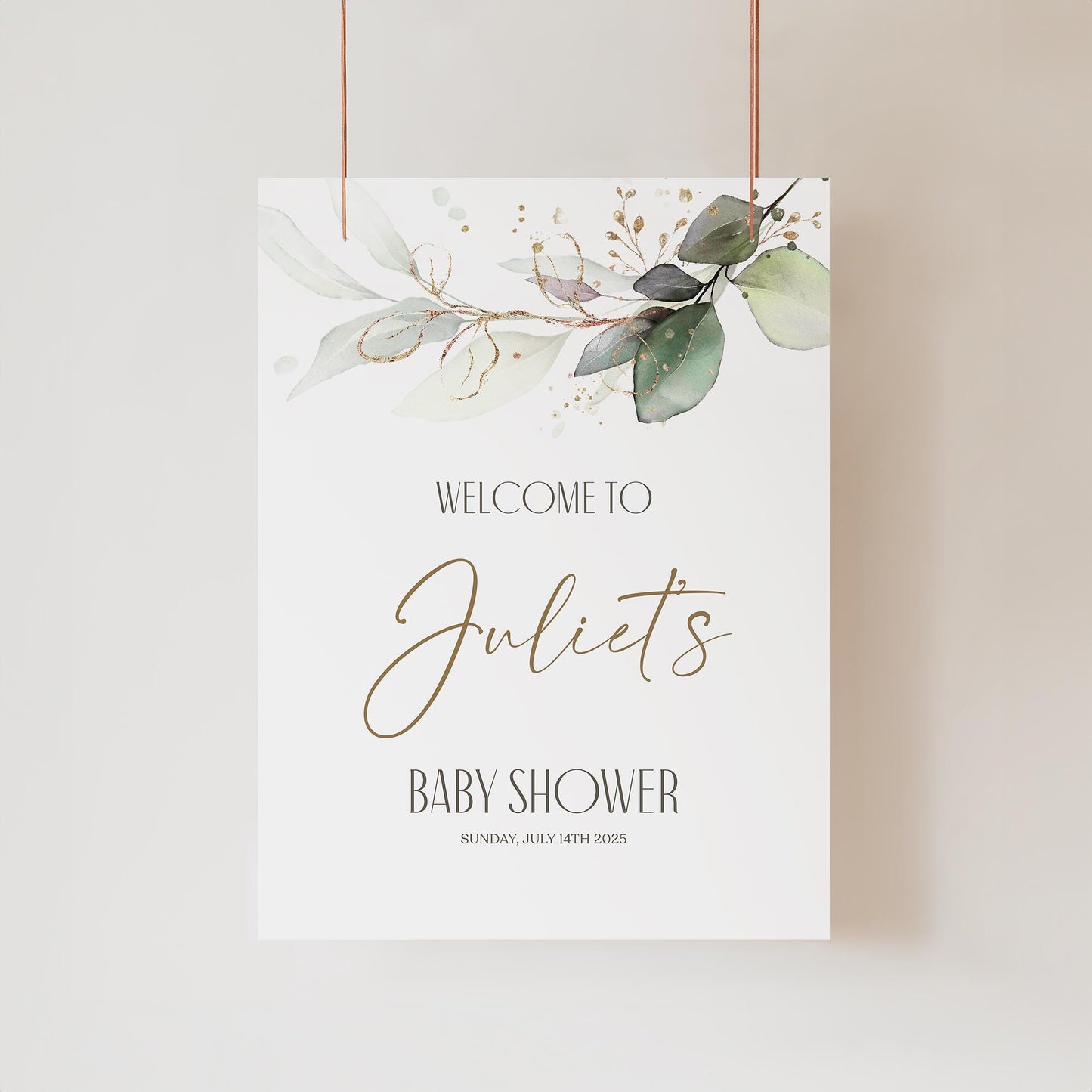 Editable Baby Shower Welcome Sign Template, Greenery Eucalyptus Boy or Girl Baby Shower Welcome Poster, Printable Gender Neutral Baby Shower