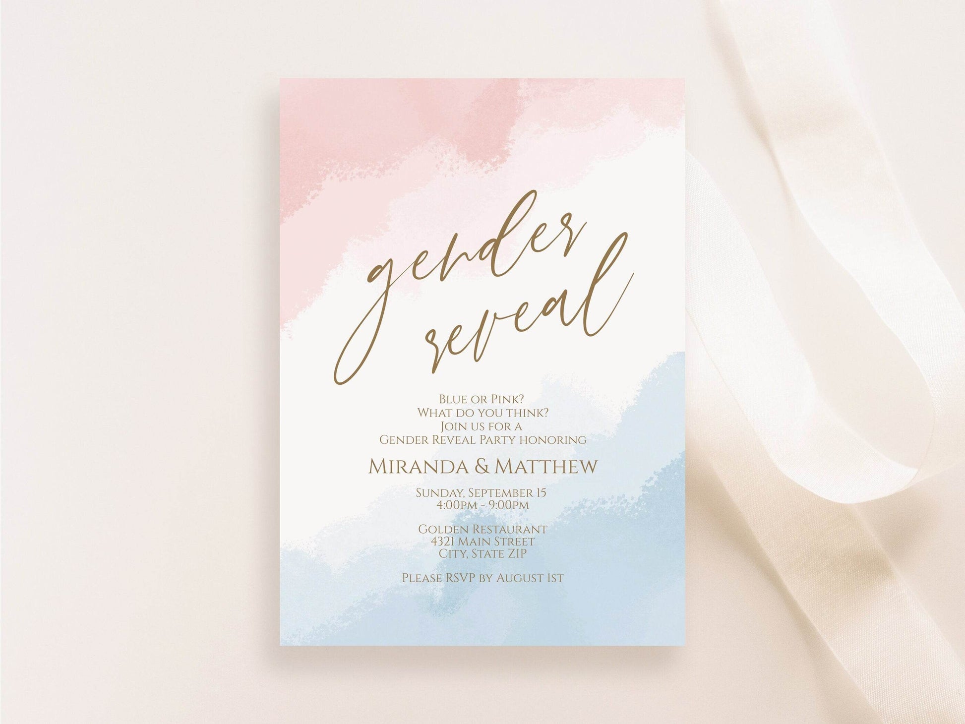 Gender Reveal Invitation Template, He or She Baby Shower Invite, Editable Pink Blue Card, Digital Boy or Girl Evite, Instant Download