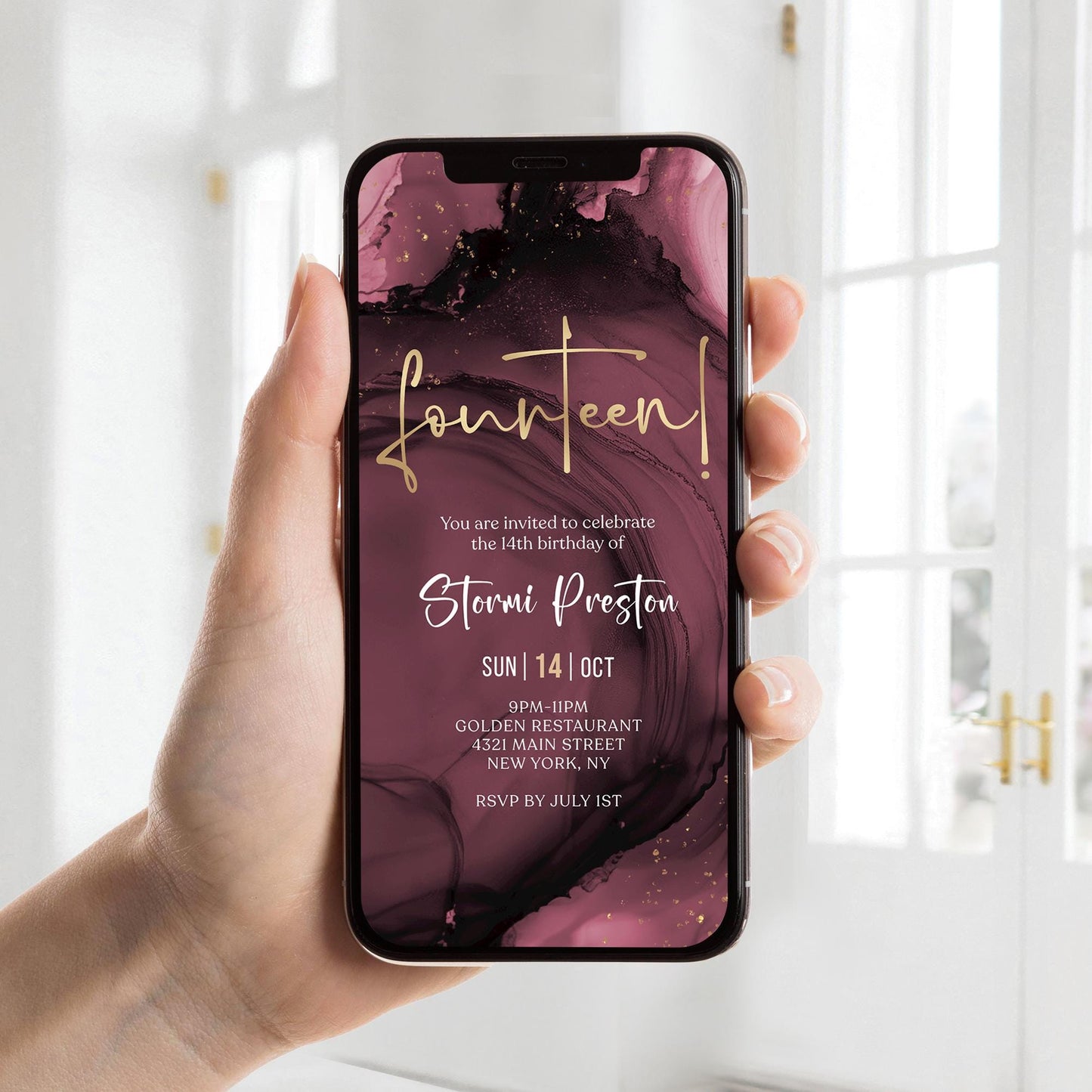 14th Birthday Invitation Template - Gold Foil Design | Instant Download