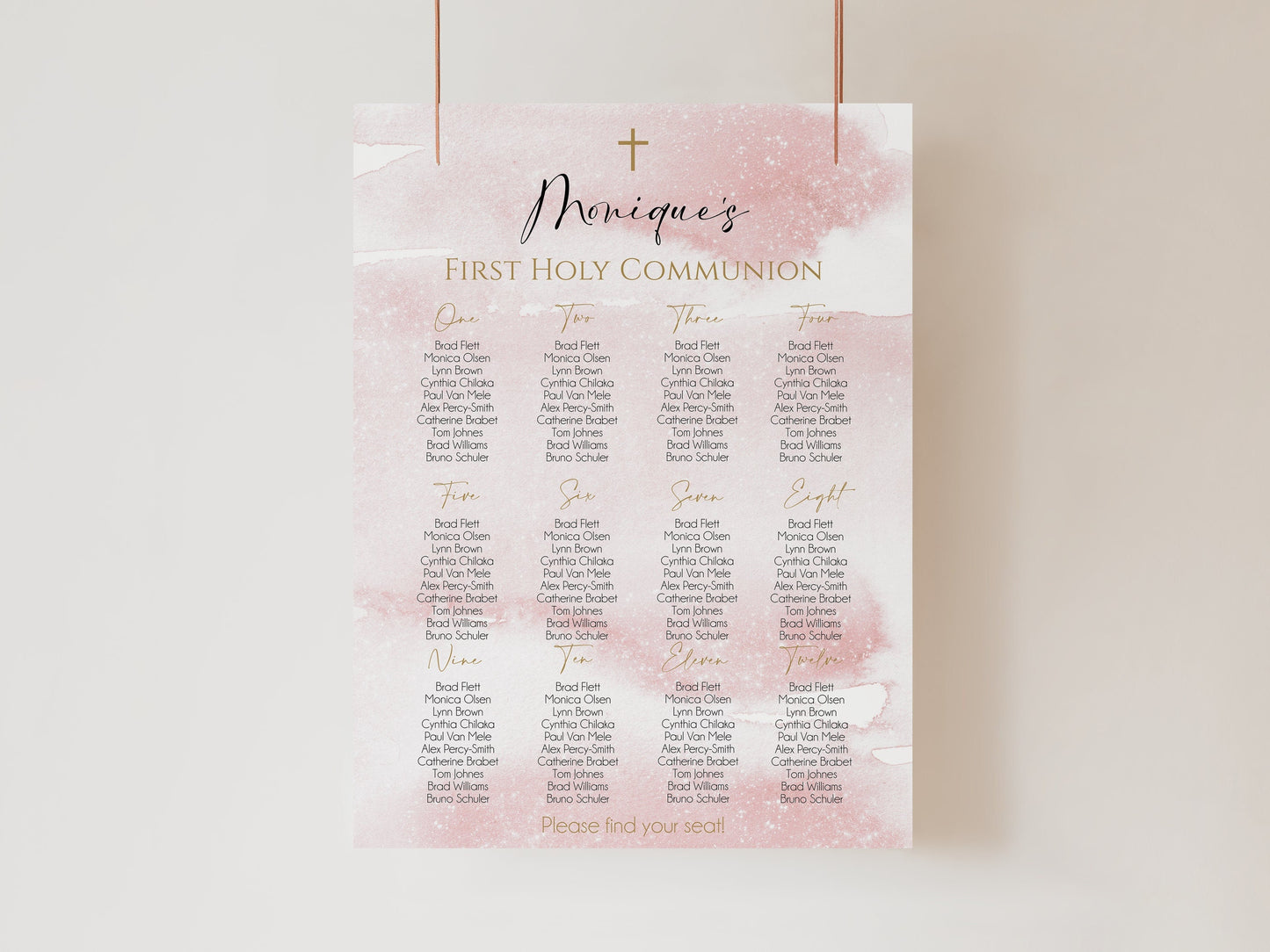 Pink Girl First Holy Communion Seating Chart Sign Template, Printable Seating Chart, Editable Seating Sign, Digital Girl Seating Sign Poster