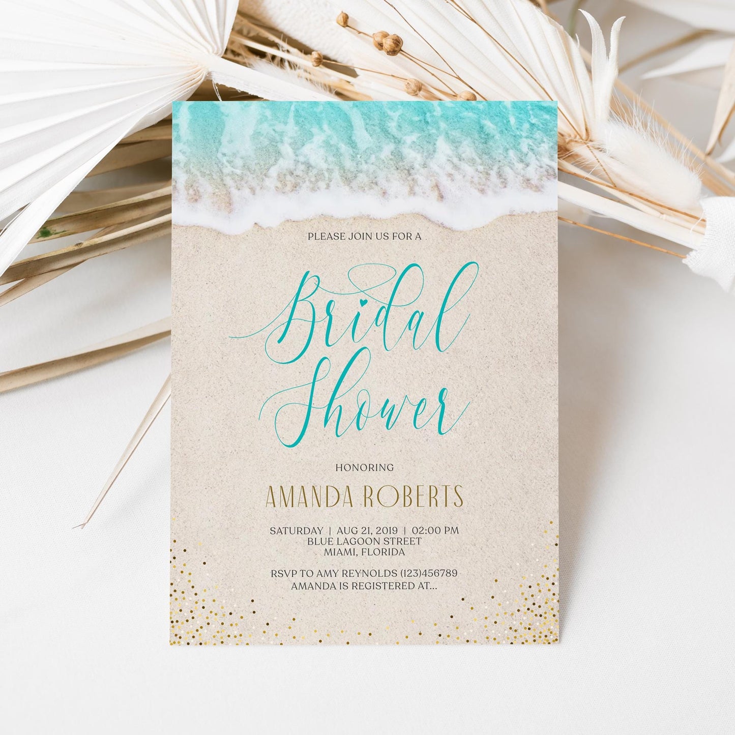 Beach Bridal Shower Card Invite, Invitation Beach Theme, Ocean Bridal Shower, Sea Bridal Shower, Editable Template, Printable Invitation DIY