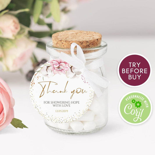 Editable Floral Round Tags | 2” Circle Label Template | Thank You Tags for Baby Shower, Bridal Shower | Digital Download, Instant Printable