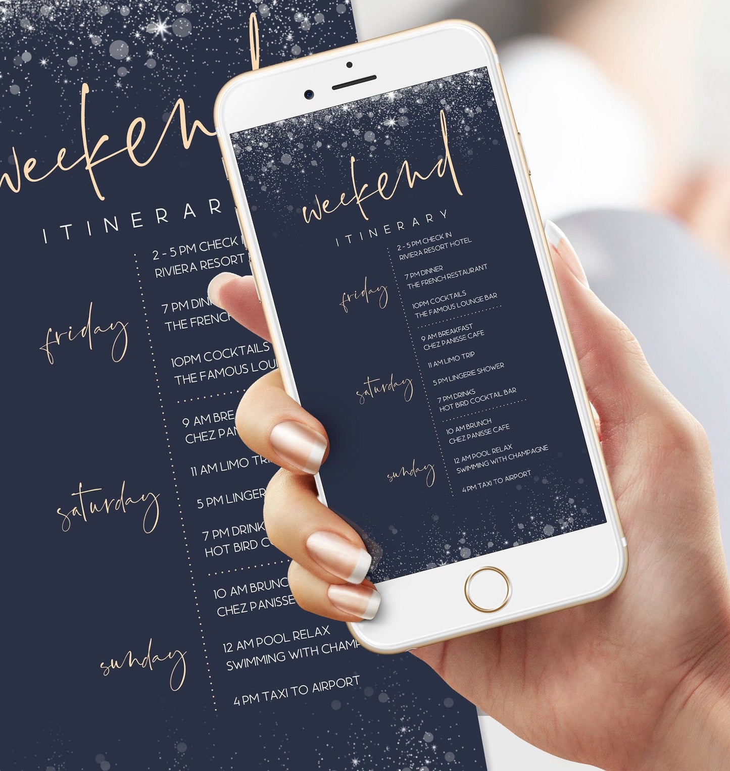 Top Electronic Weekend Itinerary Template - Navy Gold Design | Instant Download