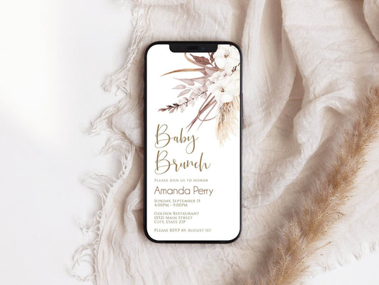 Digital Boho Baby Brunch Evite Invitation, Electronic Baby Shower Invitation, Text Message Invitation, Editable Template, Instant Download