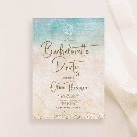Beach Bachelorette Party Invitation Template – Editable Printable Beach Bachelorette Invite | Digital Beach Party Evite | Instant Download