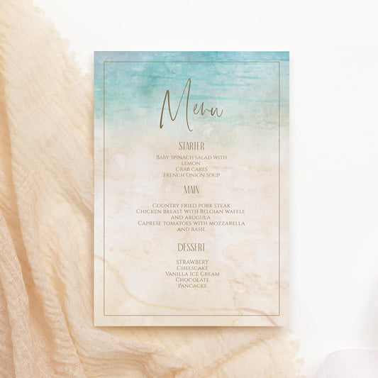 Editable Beach Marine Birthday Card Menu, Printable Bridal Shower Menu, Sea Wedding Menu, Bachelorette Party Menu, Digital Instant Download