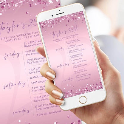 Electronic Purple Birthday Weekend Itinerary Template, Editable Party Itinerary, Digital Lavender Weekend Schedule, Instant Download Evite