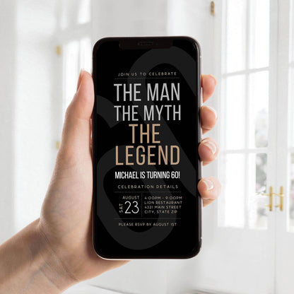The Man The Myth The Legend Birthday Invitation Template | Digital Editable Mobile Evite | 30th 40th 50th 60th 70th Any Age Invite | Instant Download