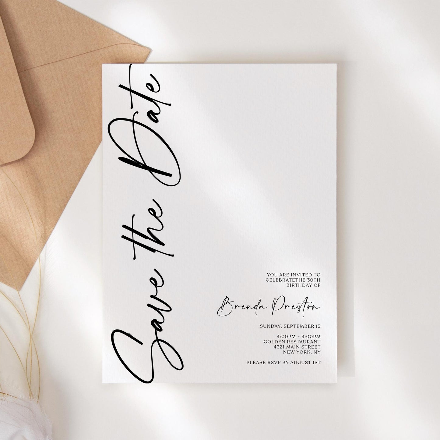 Simple Save the Date Birthday Invitation Template | Printable Minimalist Birthday Invite | Editable Text or Email Evite | Instant Download