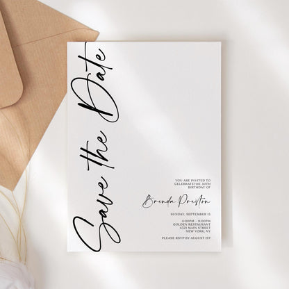 Simple Save the Date Birthday Invitation Template | Printable Minimalist Birthday Invite | Editable Text or Email Evite | Instant Download