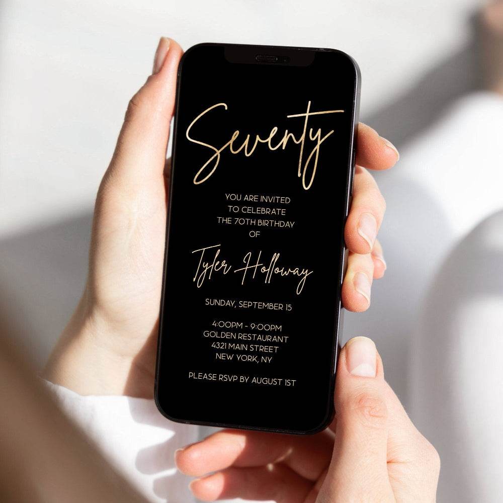 Digital Seventy 70th Birthday Text Invitation Template – Editable Mobile Evite – Electronic 70th Birthday Invite – Phone Text Message Template