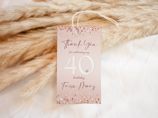 40th Birthday Favor Tags Template | Editable Rose Gold Thank You Tags | Printable Party Favor Labels | Any Age Birthday Tag | Instant Download