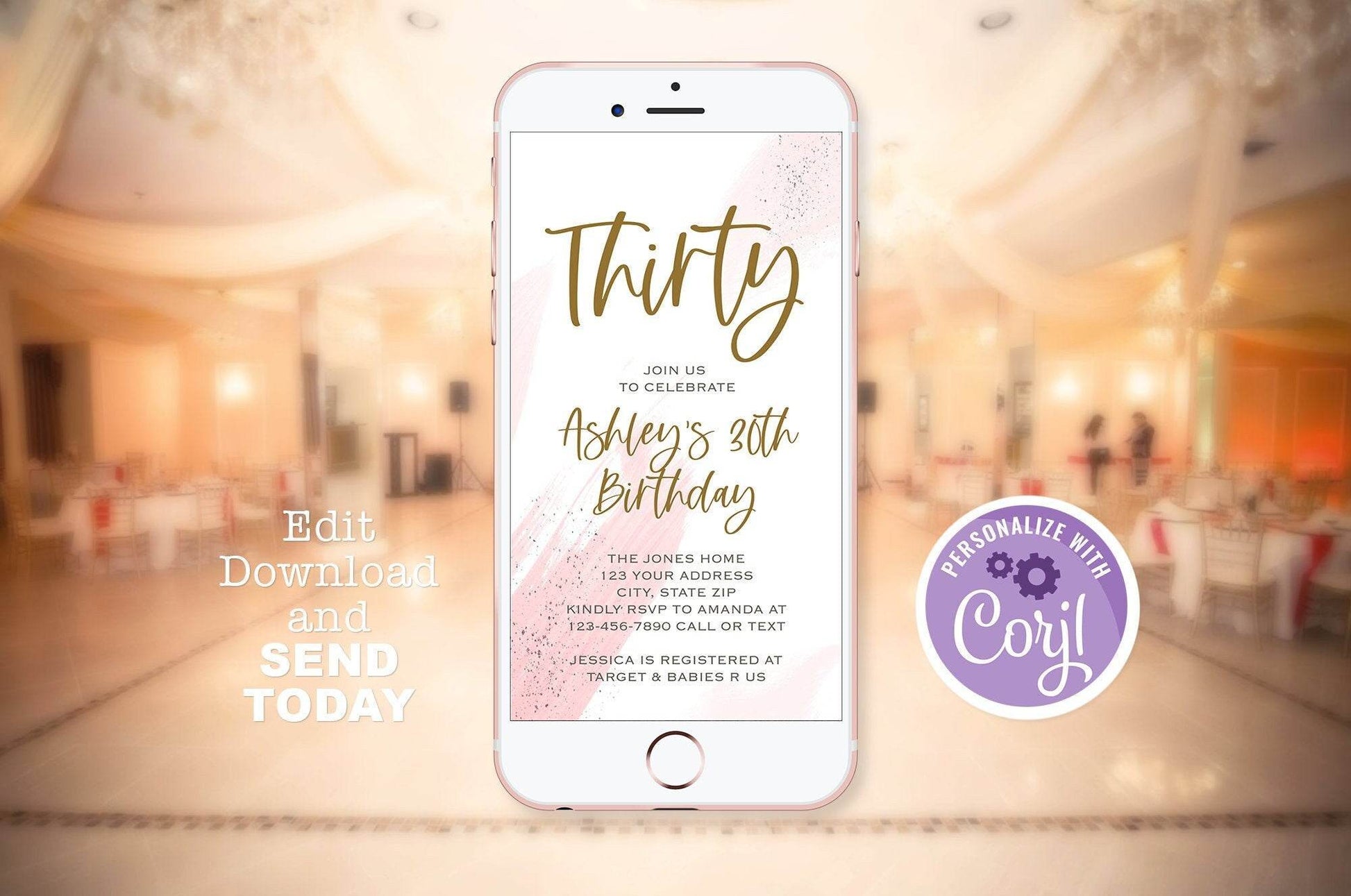 Electronic 30th birthday text invitation template, Thirty editable birthday text invite, Digital invitation, phone invitation, Digital file