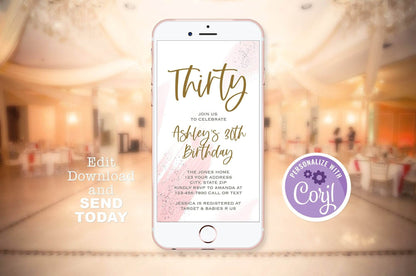 Electronic 30th birthday text invitation template, Thirty editable birthday text invite, Digital invitation, phone invitation, Digital file