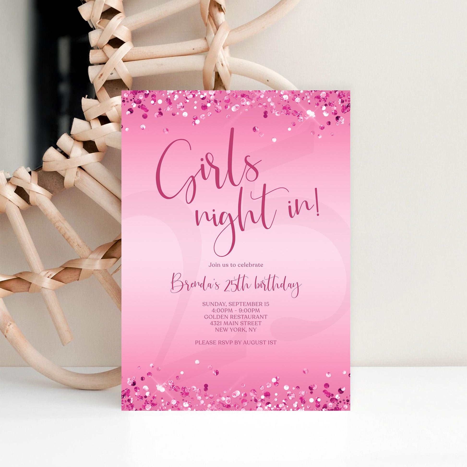 Pink Girls Night Invitation Template | Editable Pamper Party Invite