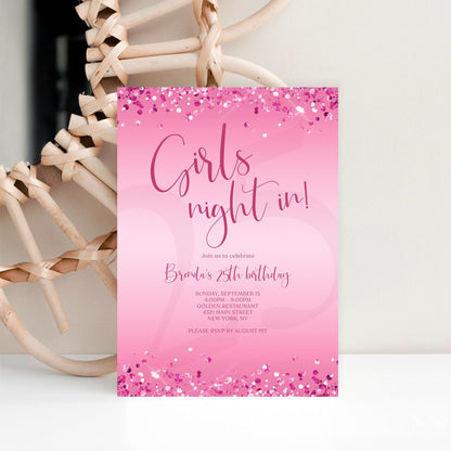 Pink Girls Night Invitation Template | Editable Pamper Party Invite