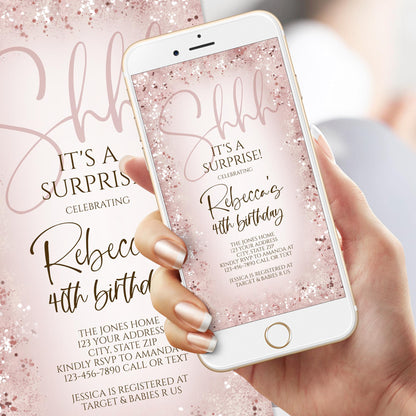 Digital Surprise 40th Birthday Evite – Mobile Text Invitation, Editable "Shhh It’s a Surprise" Birthday Invite – Canva Template, Electronic 40th Birthday Invitation – Instant Download Evite, Customizable Forty Birthday Phone Invitation – Text Message Format, Mobile-Friendly 40th Birthday Evite – Surprise Party Design, Digital Email and Text Invitation – Editable 40th Birthday Template, Surprise 40th Birthday Party Evite – Mobile Optimized Invite, Editable Digital Birthday Invitation – Forty Surprise Party