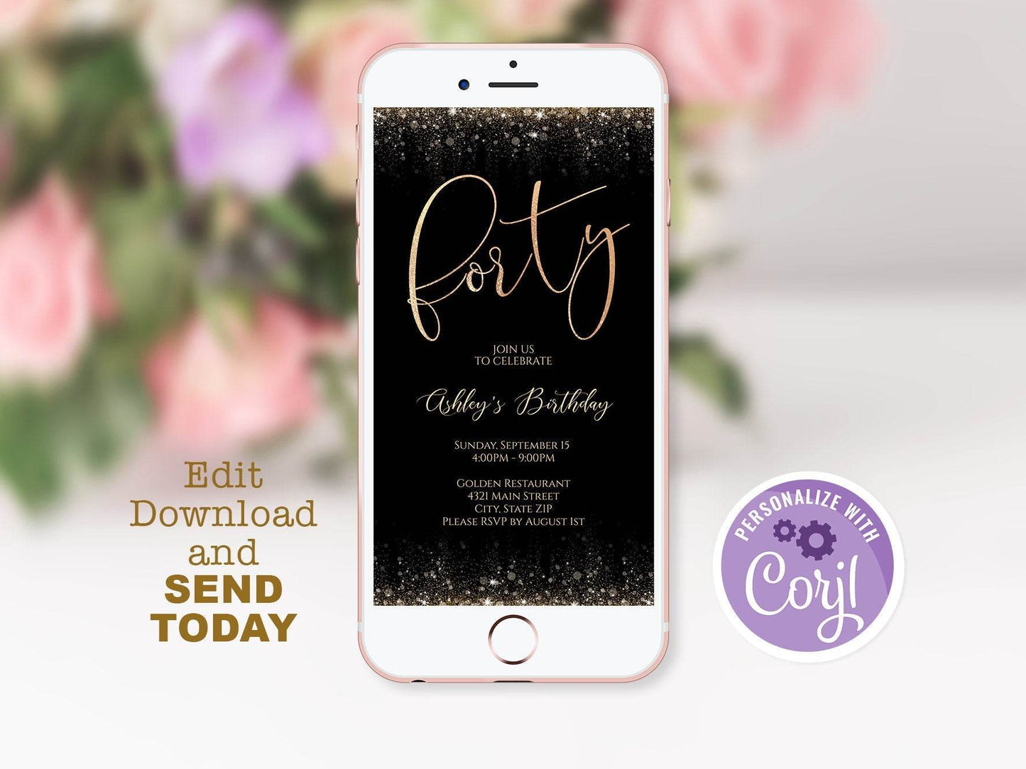 Electronic 40th Birthday Text Invitation Template – Editable Digital Phone Invite | Forty Birthday Evite | Mobile Invitation | Instant Download
