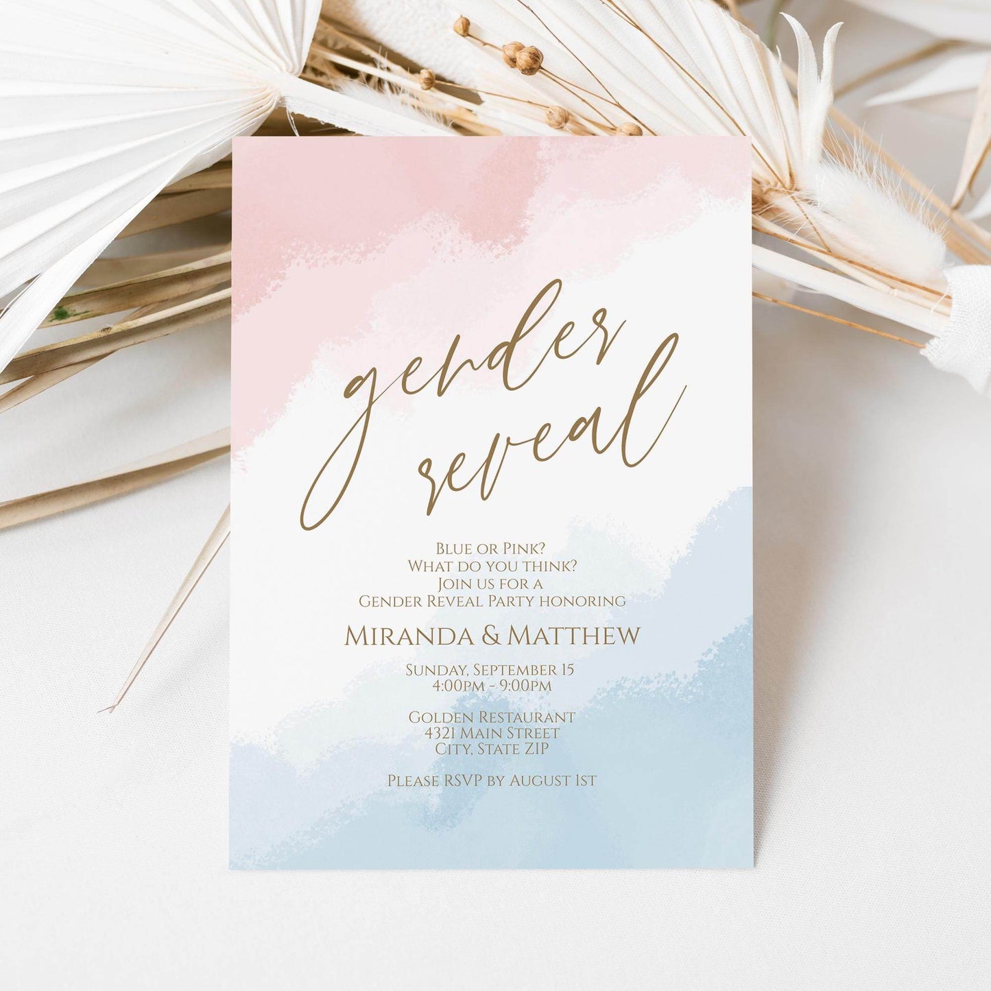 Gender Reveal Invitation Template, He or She Baby Shower Invite, Editable Pink Blue Card, Digital Boy or Girl Evite, Instant Download