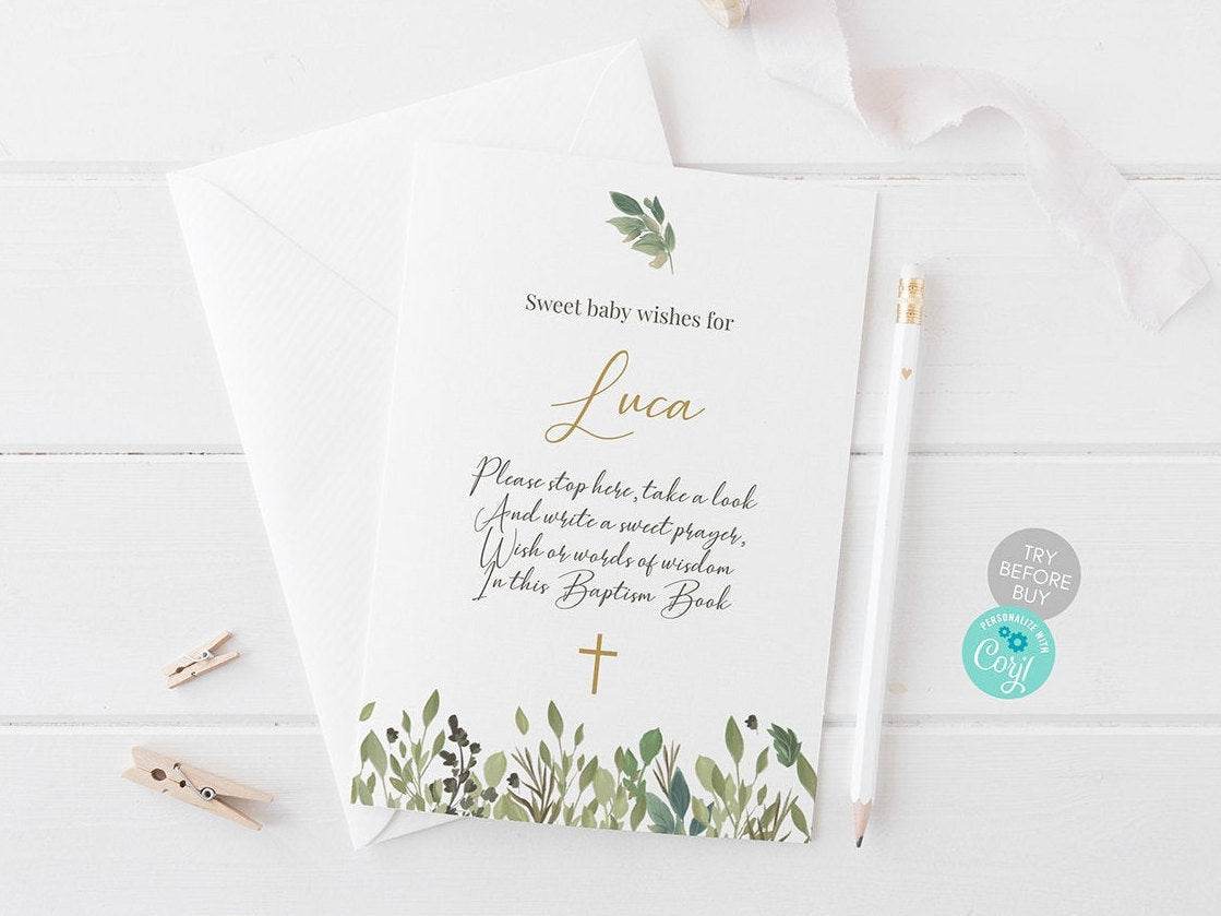 Baptism Guest Book Sign Printable, Editable Christening Guestbook Sign, Instant Download Digital File, Baby Baptism Decoration