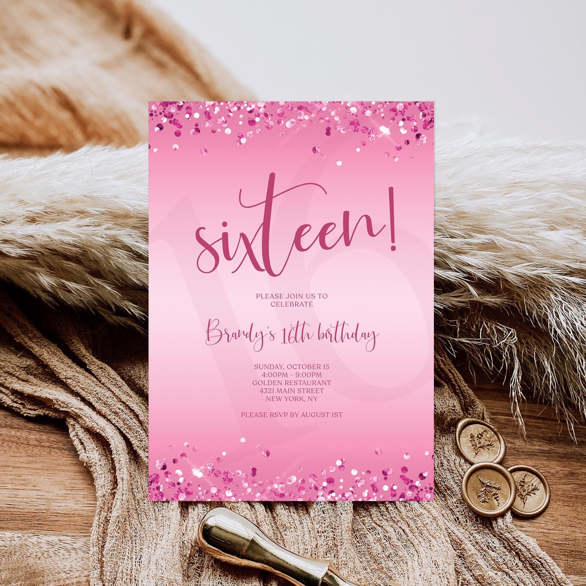 Sweet 16 Birthday Invitation Template - Editable Digital Download