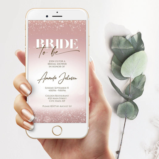 Luxury Rose Gold Bridal Shower Invitation - Instant Download