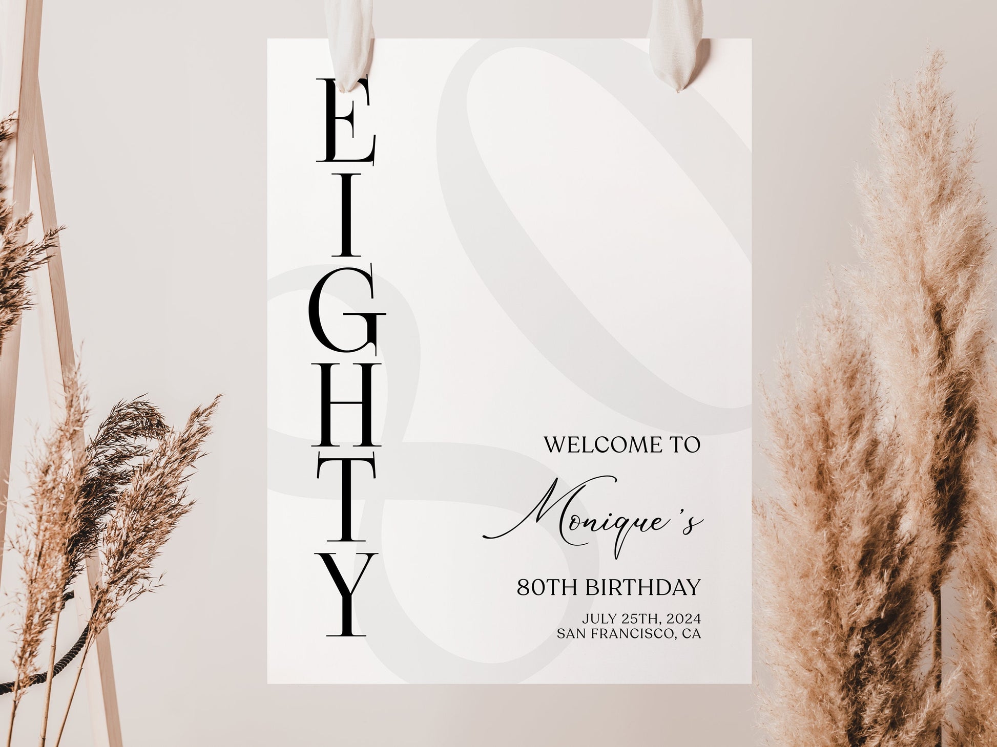 Simple 80th Eighty Birthday Welcome Sign Template, Minimalist Birthday Printable Welcome Poster, Editable Birthday Welcome Sign