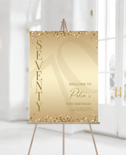 70th Birthday Welcome Sign Template | Gold Editable Party Sign | Printable Luxury Welcome Poster | Modern 70th Birthday Decor | Instant Download