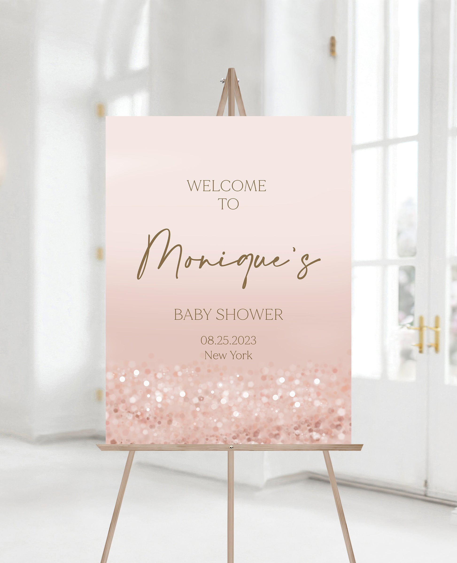 Printable Baby Shower Welcome Sign, Rose Gold Editable Template, Modern Baby Shower Welcome Sign Template, Custom Rose Gold Confetti Poster