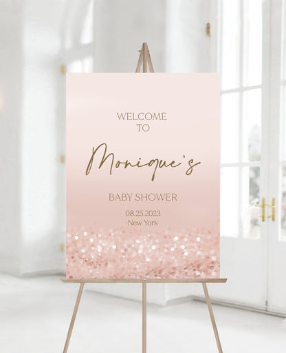 Printable Baby Shower Welcome Sign, Rose Gold Editable Template, Modern Baby Shower Welcome Sign Template, Custom Rose Gold Confetti Poster