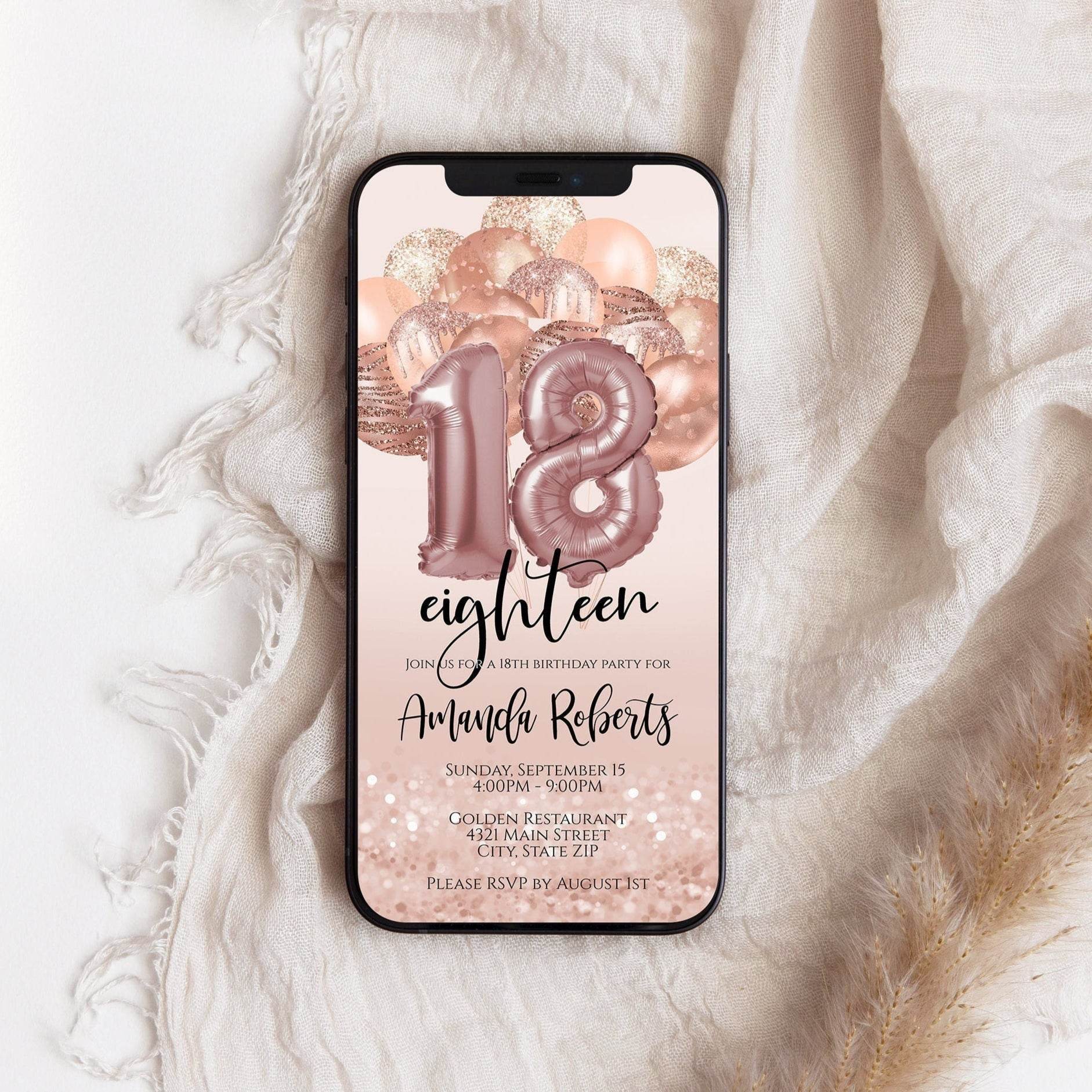 18th Birthday Text Invitation Template – Editable Digital Phone Invite – Modern Electronic Birthday Evite – Instant Download