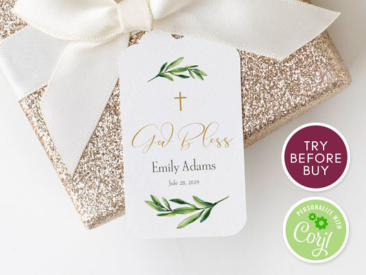 Greenery Baptism, Gold Thank You Tag Template, Printable Baptism Favor Tags, First Communion Eucalyptus Christening Tags, Instant Download