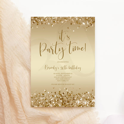 Gold Party Time Invitation Template - Luxury Editable Design