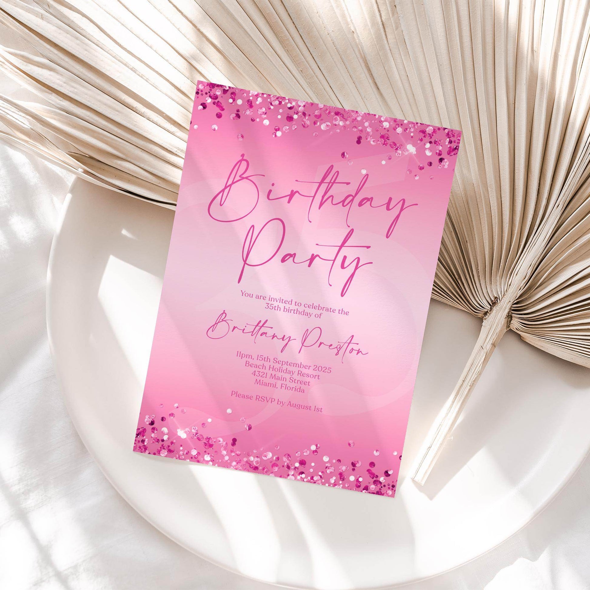 Fuchsia Pink Birthday Party Editable Invitation Template, Printable Birthday Invite, Ladies Email Text Message Invitation, Any Age Birthday