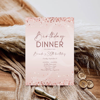 Birthday Dinner Invitation Template Printable, Editable Rose Gold Birthday Dinner Invite, Any Age Birthday, Email Text Message Invitation